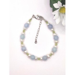 Aquamarine, Peridot & Freshwater Pearl Bracelet